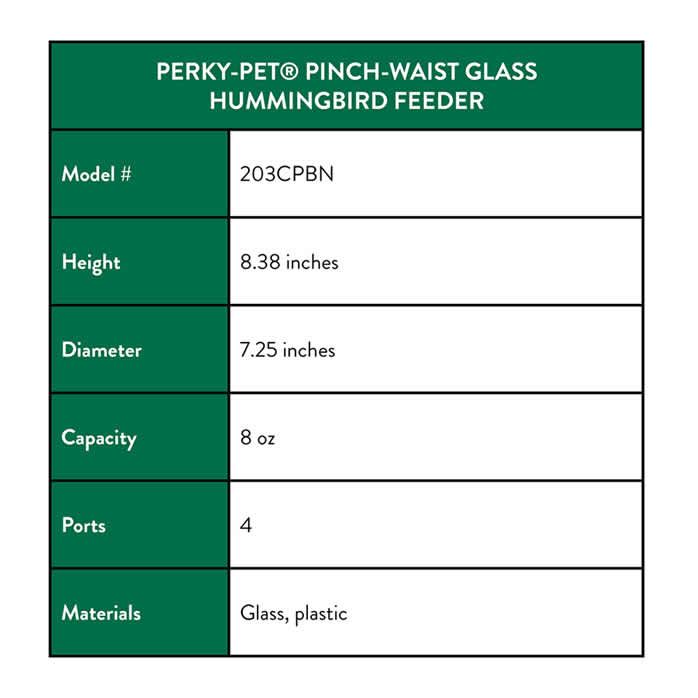 Perky Pet Pinch Waist Glass Hummingbird Feeder Model 203cpbn